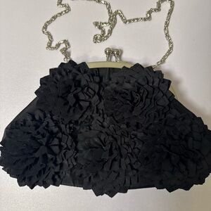 Jessica McClintock VTG Cocktail Purse Clutch Party Black Ruffle Snap Closure